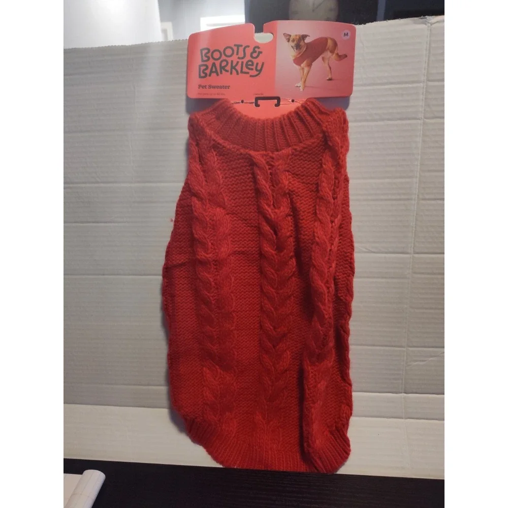 Boots & Barkley Size Medium (up to 40lbs) Red Cable knit Pet Sweater